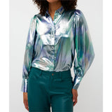 Blouse tissu métallique irisé