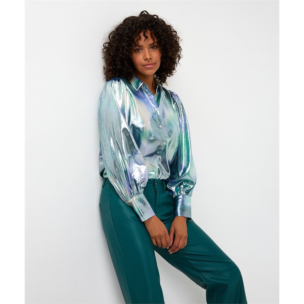 Blouse tissu métallique irisé