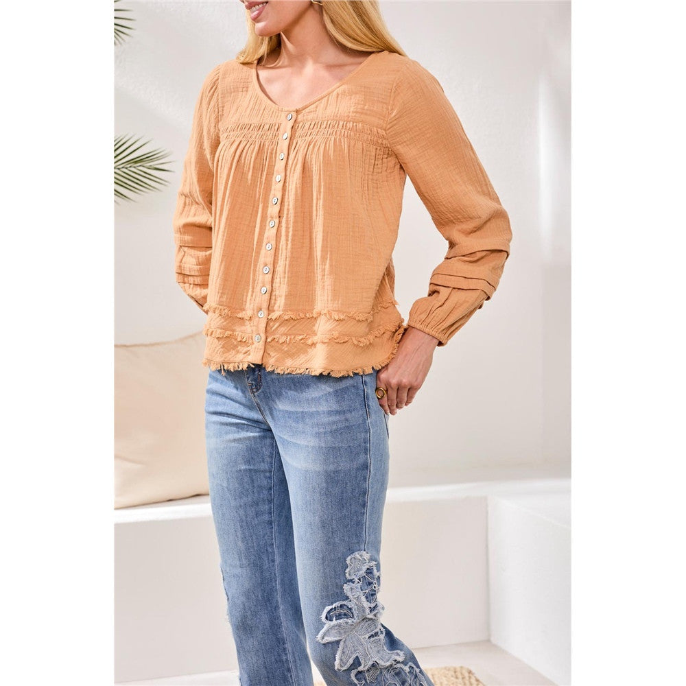 Blouse tissu texturé et boutons