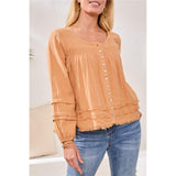 Blouse tissu texturé et boutons - Taille : SMALL - Couleur : Beige