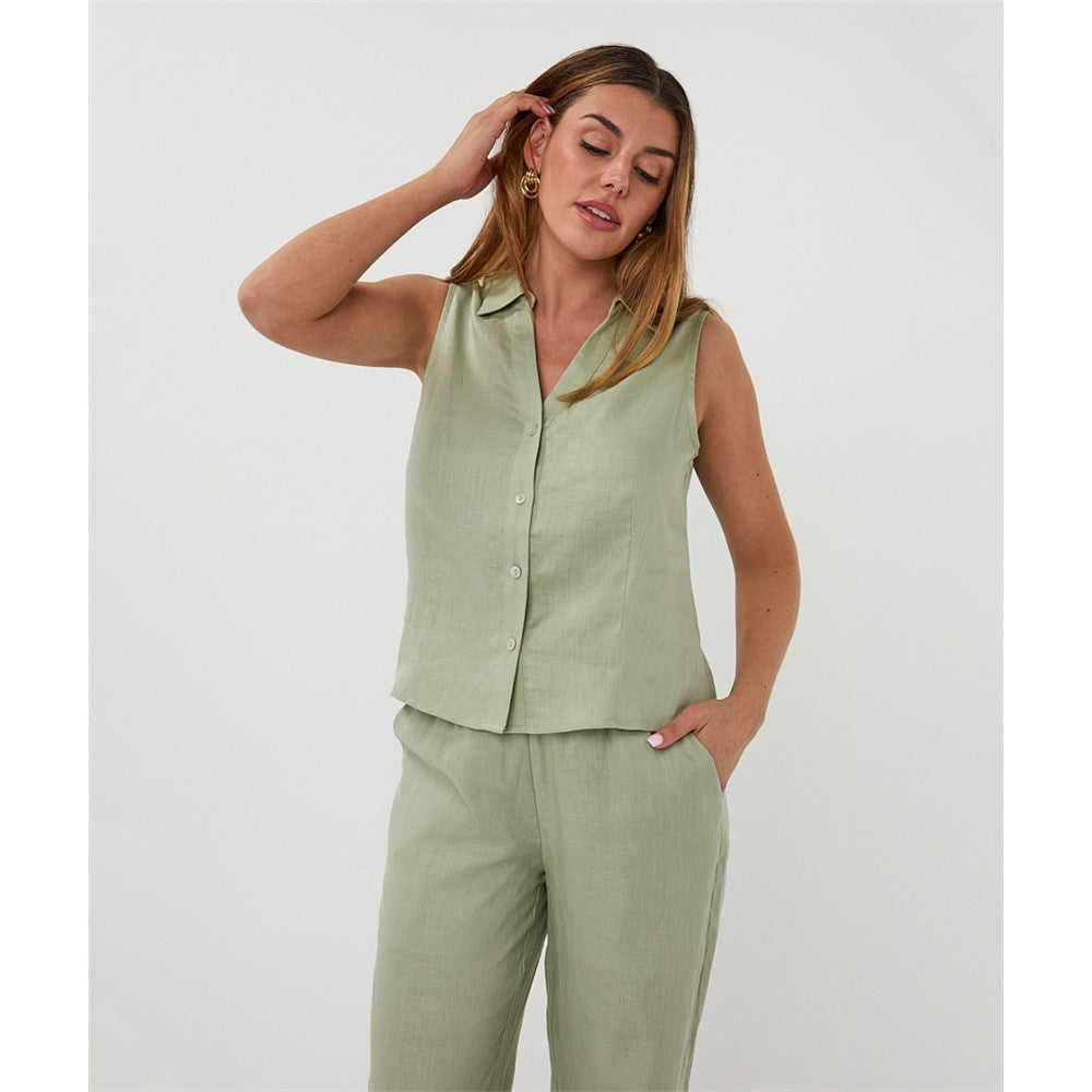 Blouse unie sans manches - Taille : SMALL - Couleur : Vert Pâle
