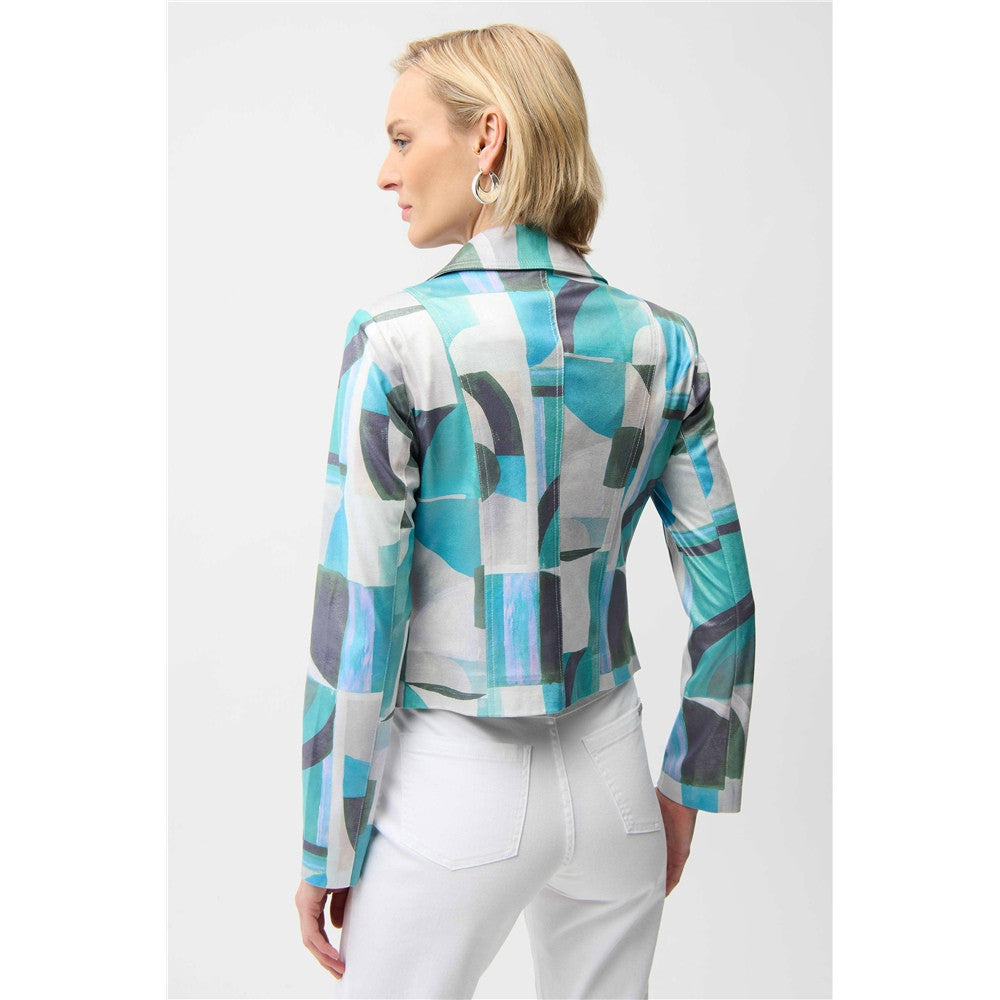 Blouson ajusté à imprimé géométrique en faux suède métallisé