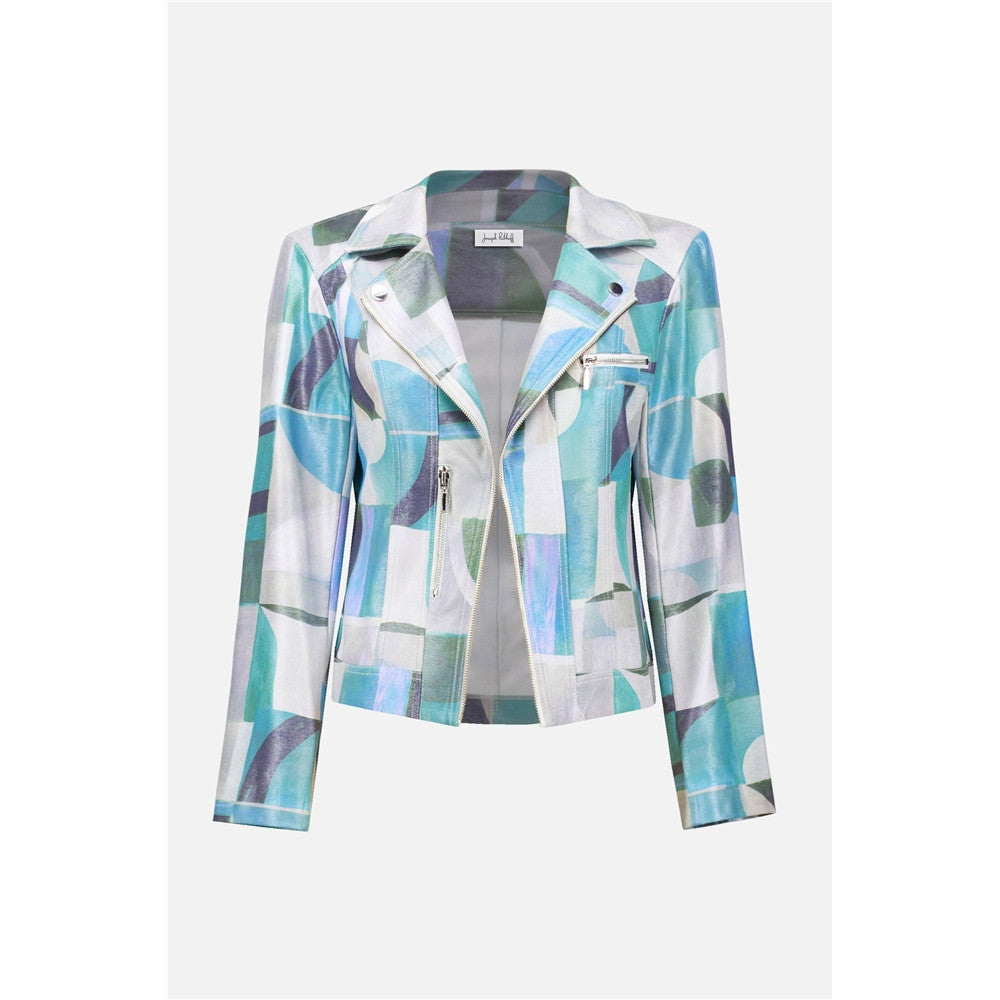 Blouson ajusté à imprimé géométrique en faux suède métallisé
