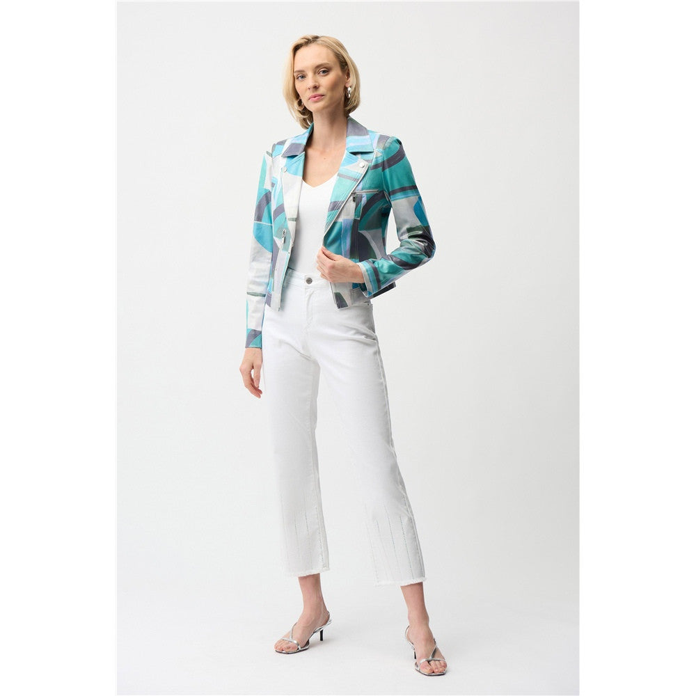 Blouson ajusté à imprimé géométrique en faux suède métallisé