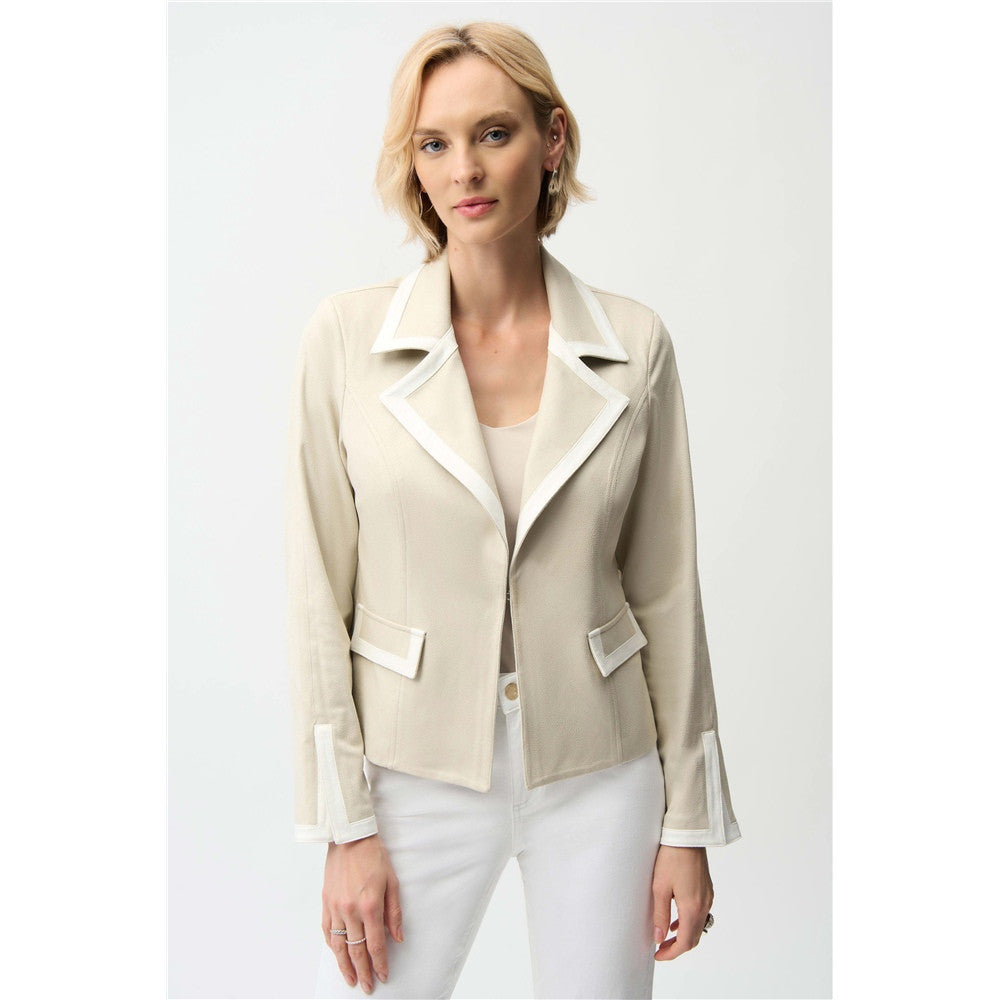 Blouson ajusté en faux suède métallisé avec bordure contrastante - Taille : SMALL - Couleur : Pierre de Lune/Vanille