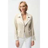 Blouson ajusté en faux suède métallisé avec bordure contrastante - Taille : SMALL - Couleur : Pierre de Lune/Vanille