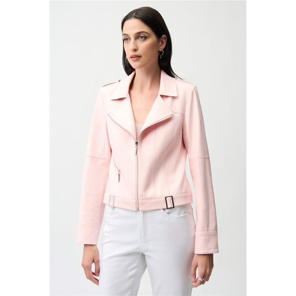 Blouson ajusté en faux suède métallisé avec boucles décoratives - Taille : MEDIUM - Couleur : Rose