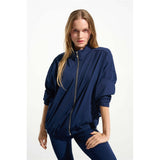 Blouson boxy à col montant en nylon extensible - Taille : LARGE - Couleur : Indigo