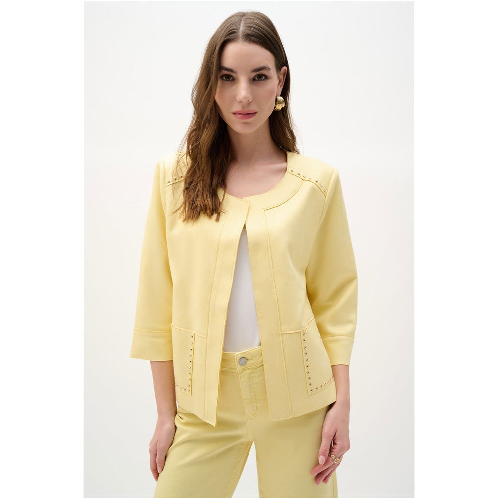 Blouson boxy en scuba faux suède métallisé avec ornements cloutés - Taille : SMALL - Couleur : Jaune pâle