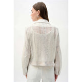 Blouson de moto en tricot métallisé et faux suède
