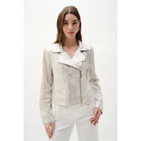 Blouson de moto en tricot métallisé et faux suède - Taille : XSMALL - Couleur : Argent/Champagne