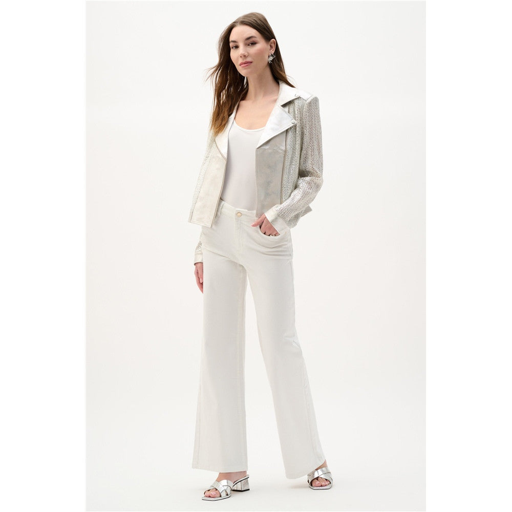 Blouson de moto en tricot métallisé et faux suède