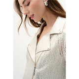 Blouson de moto en tricot métallisé et faux suède