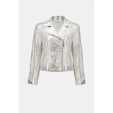 Blouson de moto en tricot métallisé et faux suède
