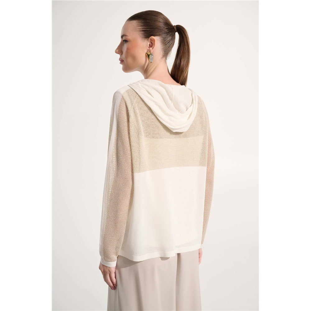 Blouson droit en tricot soyeux à capuchon et fermeture éclair