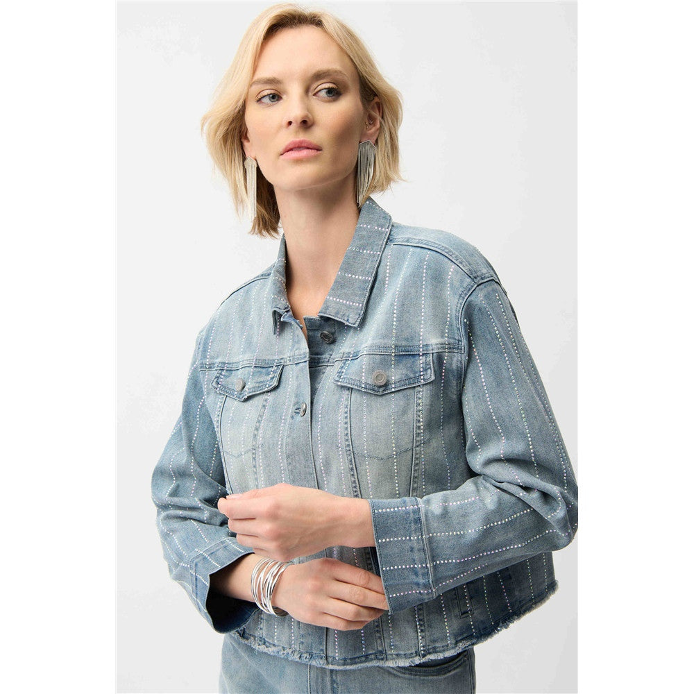 Blouson en denim avec strass - Taille : SMALL - Couleur : Denim Bleu pâle