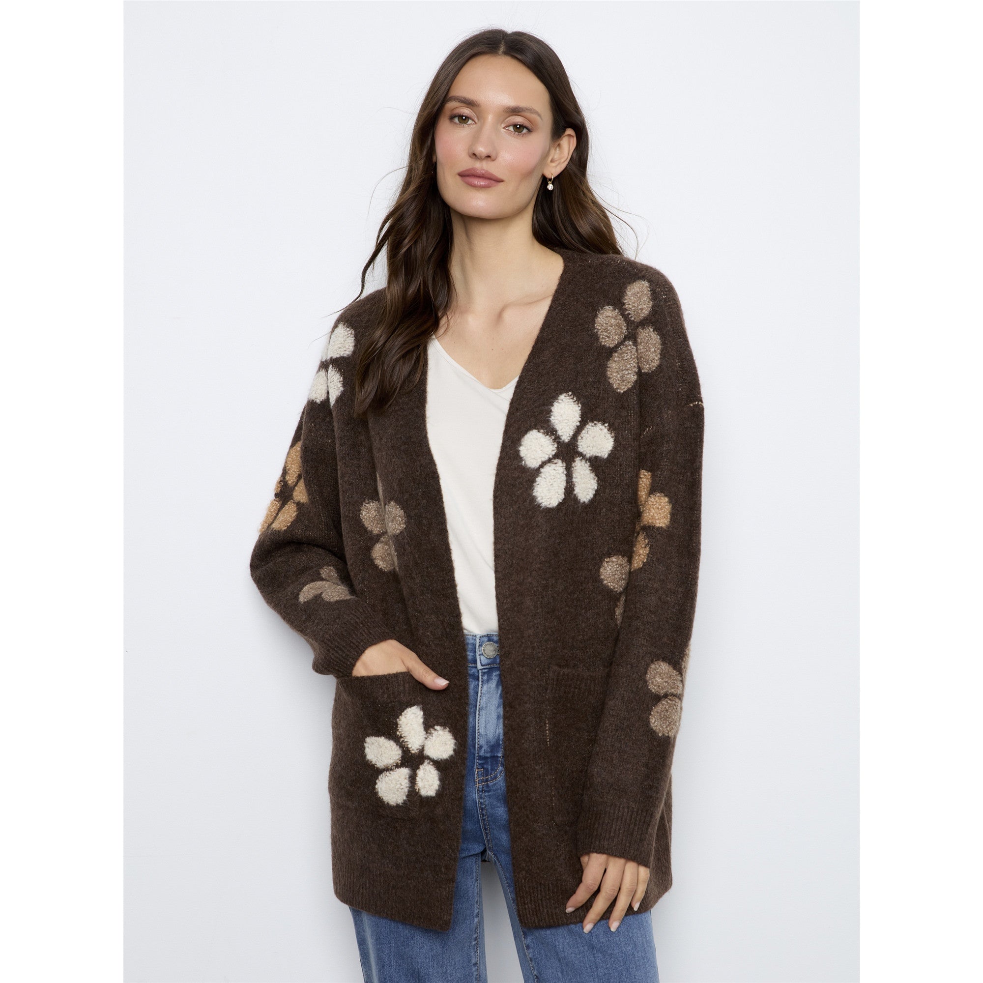 Cacao | Veste fleurs en relief - Taille : XSMALL - Couleur : Cacao