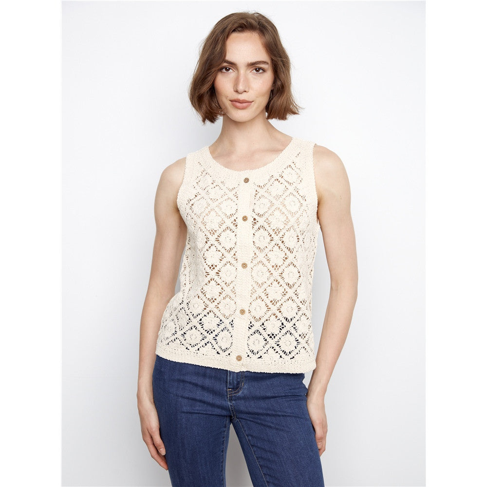 Camisole crochetée boutonnée - Taille : SMALL - Couleur : Naturel