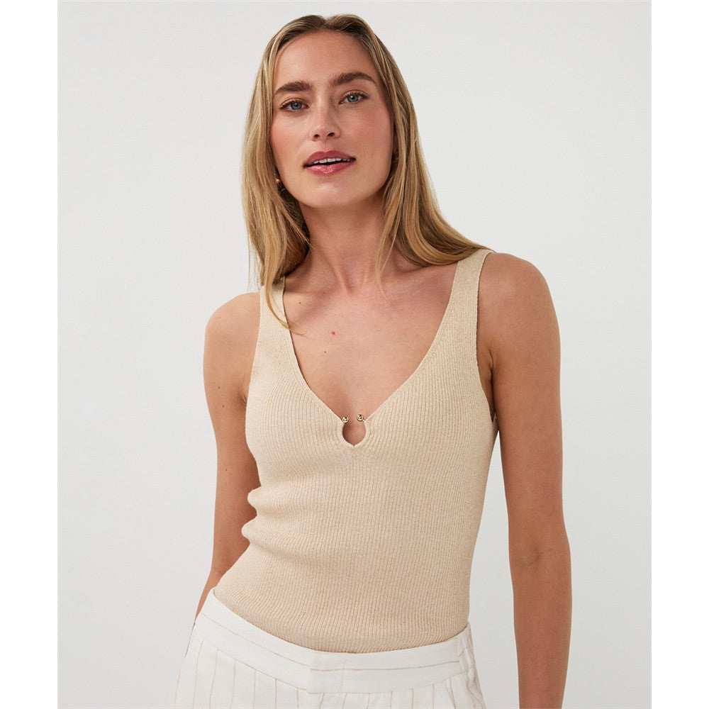 Camisole en maille lumineuse à détail bijou - Taille : LARGE - Couleur : Sable
