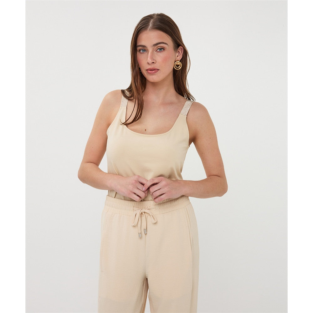 Camisole encolure carrée et bretelles larges scintillantes - Taille : SMALL - Couleur : Sable pâle