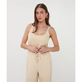 Camisole encolure carrée et bretelles larges scintillantes - Taille : SMALL - Couleur : Sable pâle