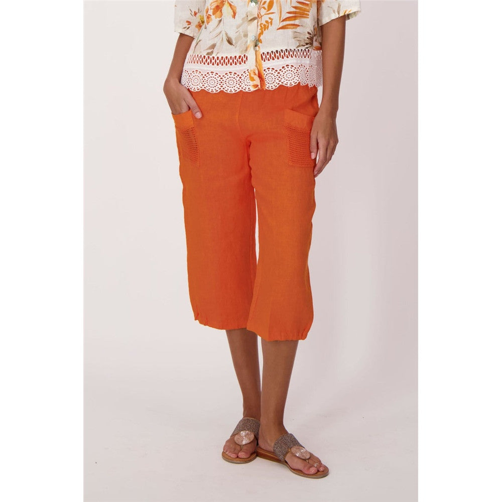 Capri à taille élastique et poches - Taille : XSMALL - Couleur : Orange