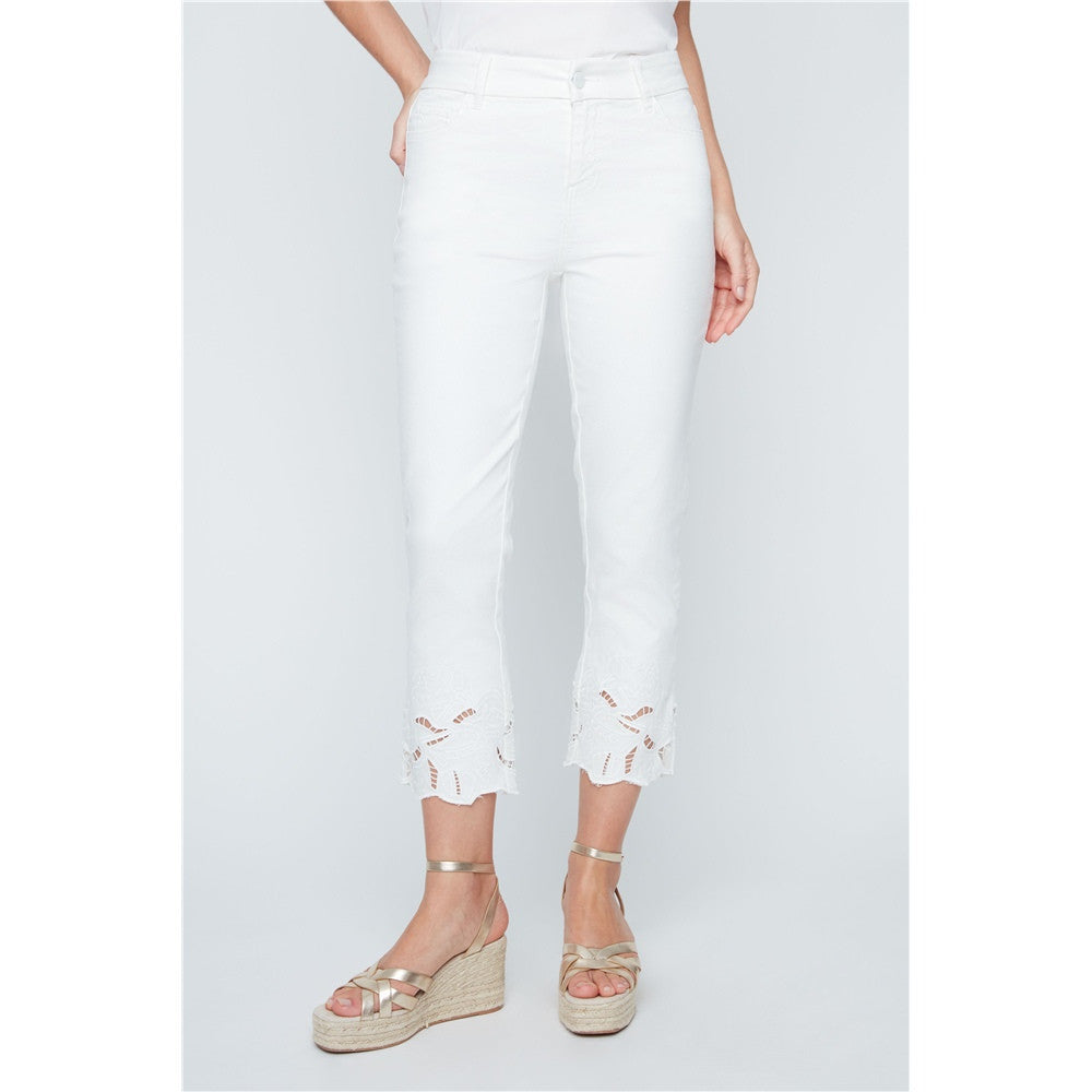 Capri avec effet dentelle au bas - Taille : 4 - Couleur : Crème