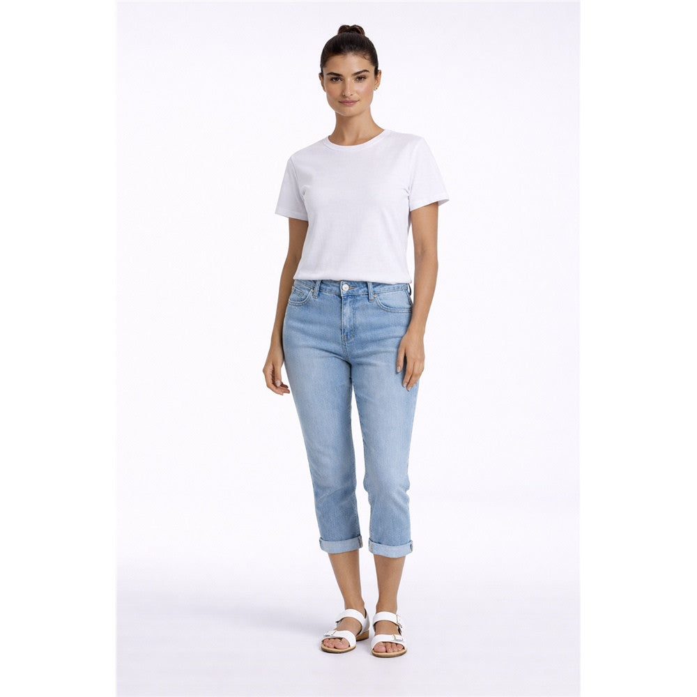 Capri en denim à revers - Taille : 30 - Couleur : Denim Bleu pâle