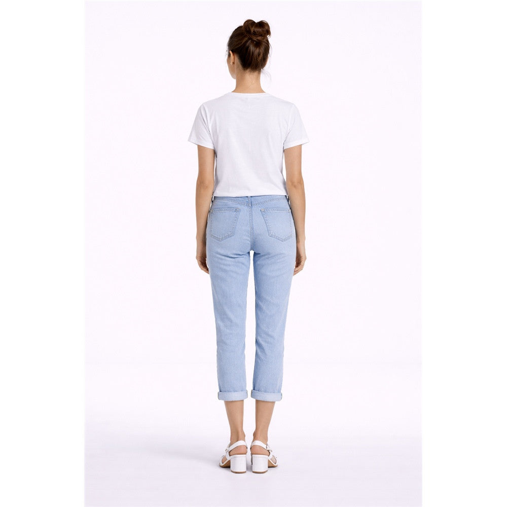 Capri en denim à revers