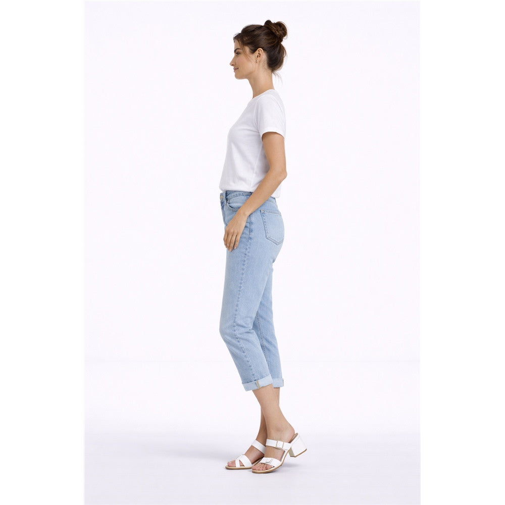 Capri en denim à revers