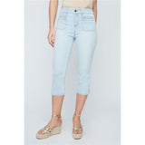 Capri en jean à fermoir et bouton - Taille : 6 - Couleur : Denim Bleu pâle
