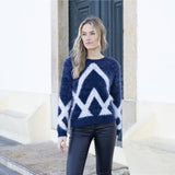 Cardigan à motif graphique et boutons - Taille : LARGE - Couleur : Marine