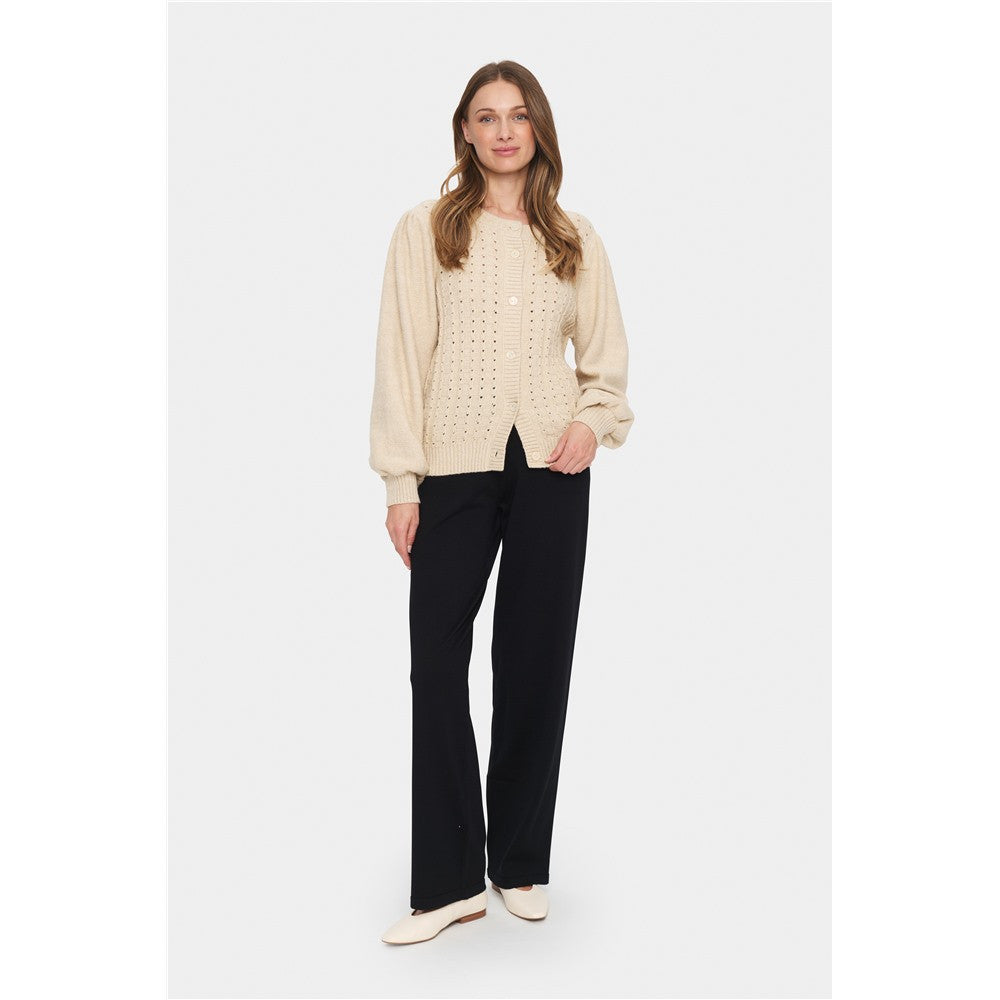 Cardigan ajouré & manches bouffantes