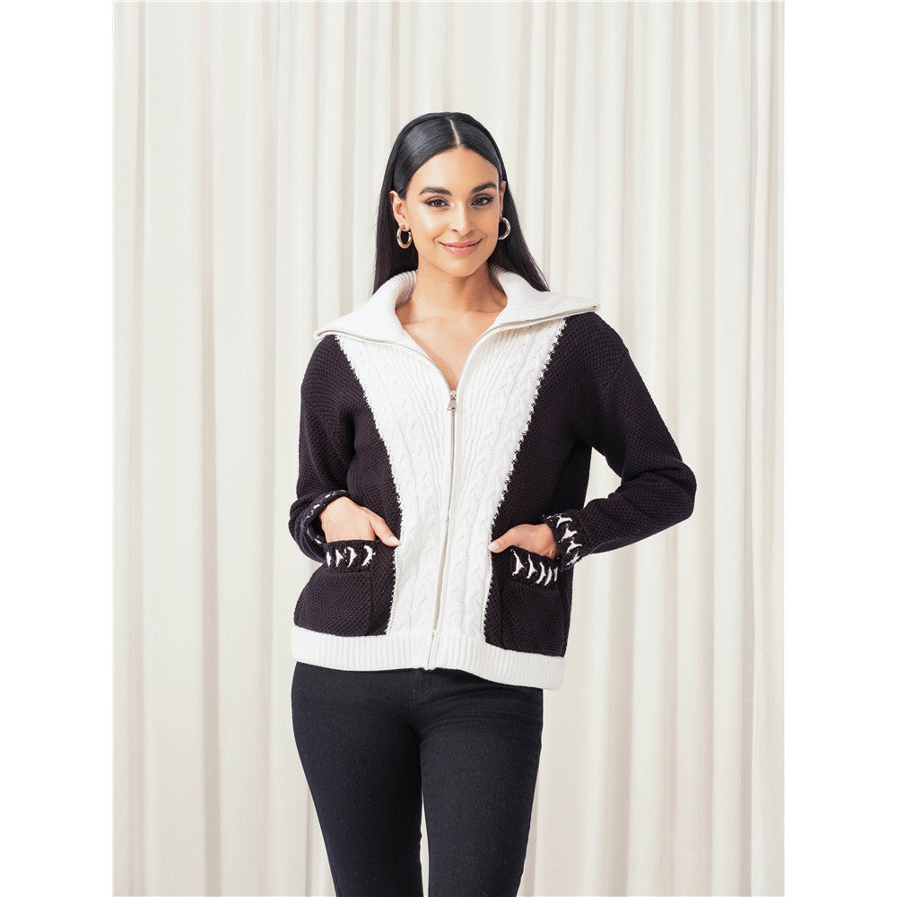 Cardigan avec poches - Taille : XSMALL - Couleur : Noir/Blanc