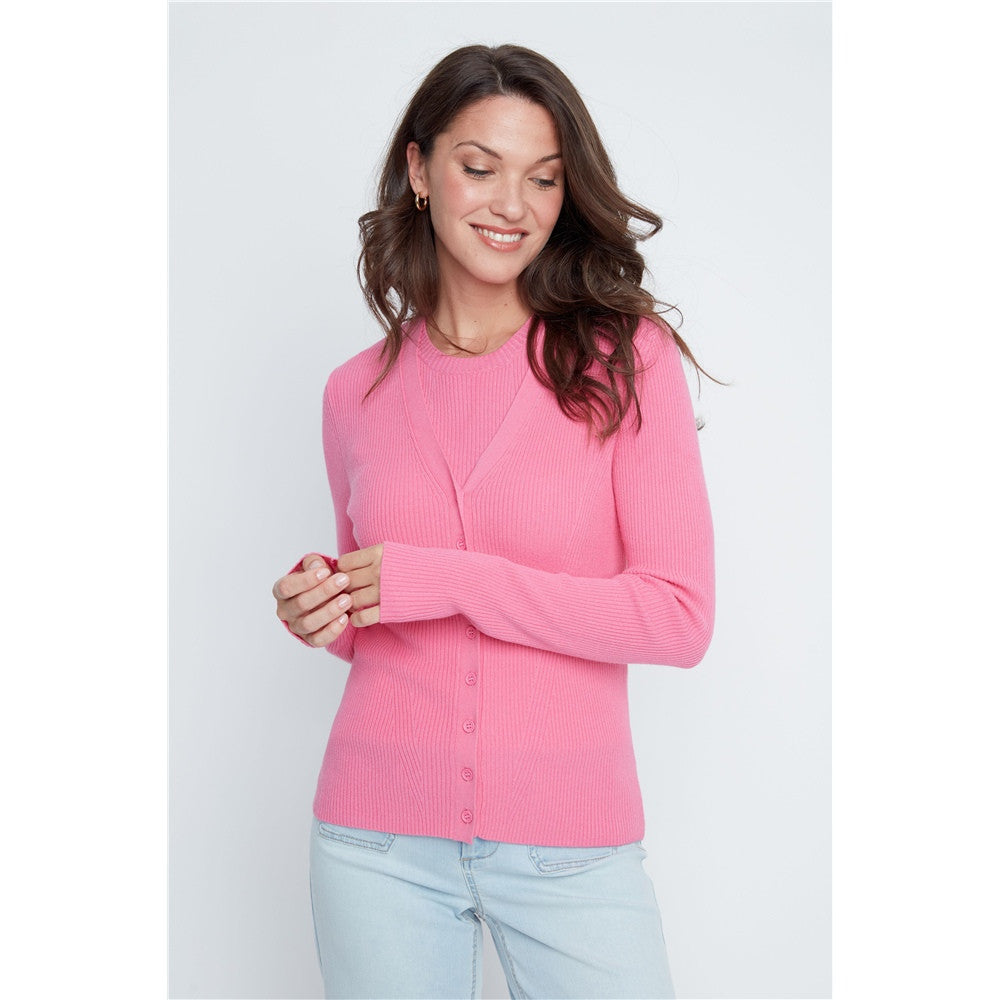Cardigan côtelé boutonné - Taille : MEDIUM - Couleur : Rose