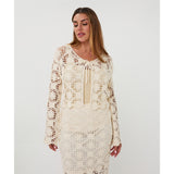 Cardigan crocheté avec motifs floraux - Taille : SMALL - Couleur : Naturel