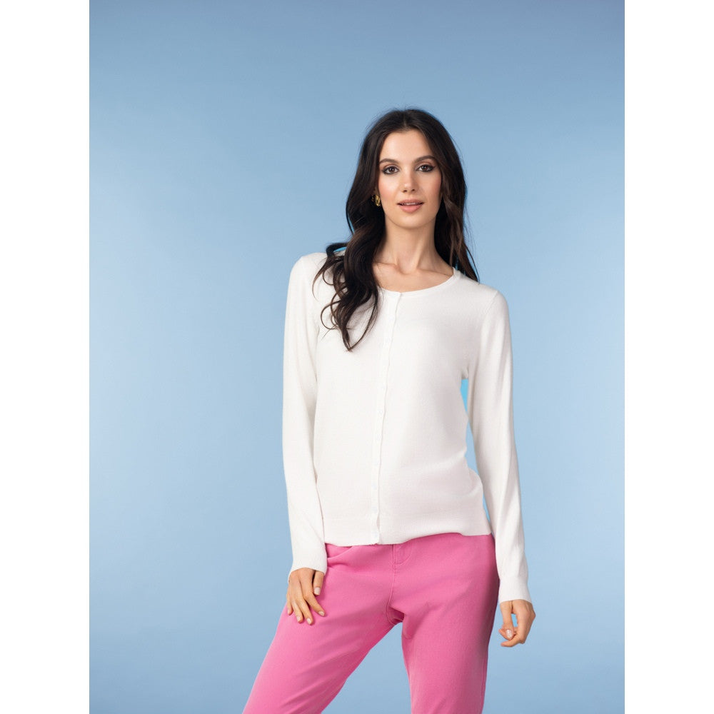 Cardigan en maille et boutons - Taille : SMALL - Couleur : Blanc