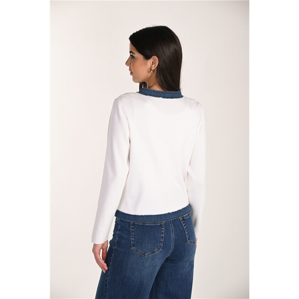 Cardigan en maille et détails denim