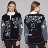 Cardigan graphique en tricot - Taille : MEDIUM - Couleur : Noir