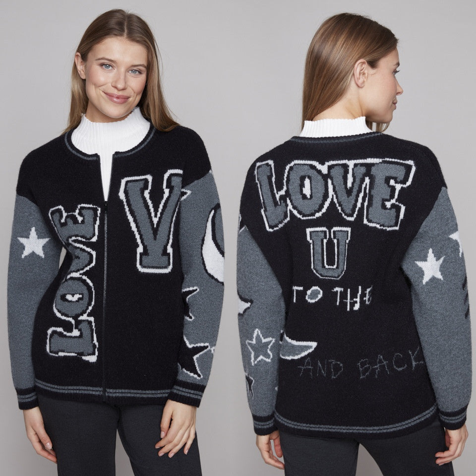 Cardigan graphique en tricot - Taille : MEDIUM - Couleur : Noir