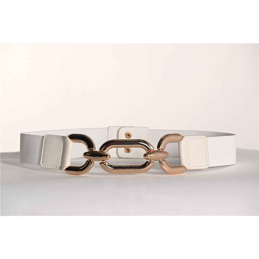 Ceinture élastique avec boucle dorére - Taille : LARGE - Couleur : Blanc/Or