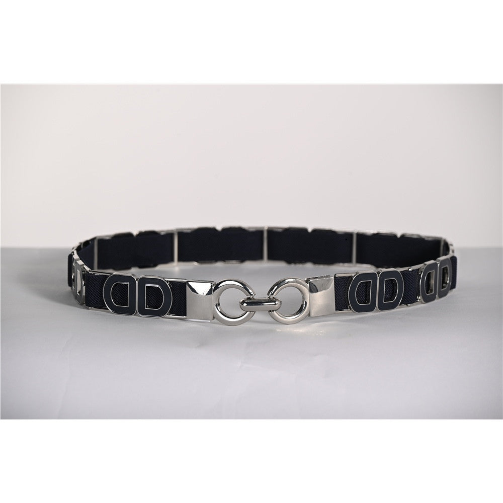 Ceinture élastique boucle argent - Taille : MEDIUM - Couleur : Argent/Marine