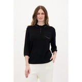 Chandail Polo col et poignets avec strass - Taille : XSMALL - Couleur : Noir