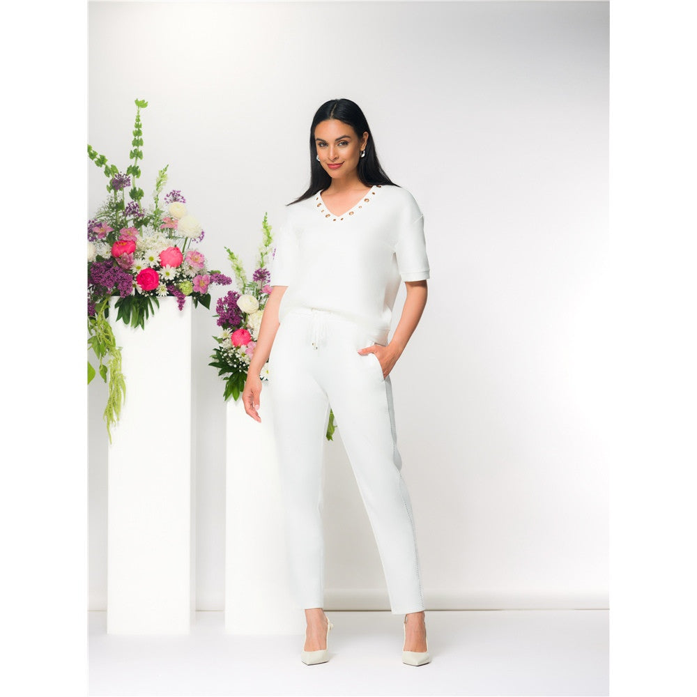 Chandail à col V et oeillets dorés - Taille : XSMALL - Couleur : Blanc