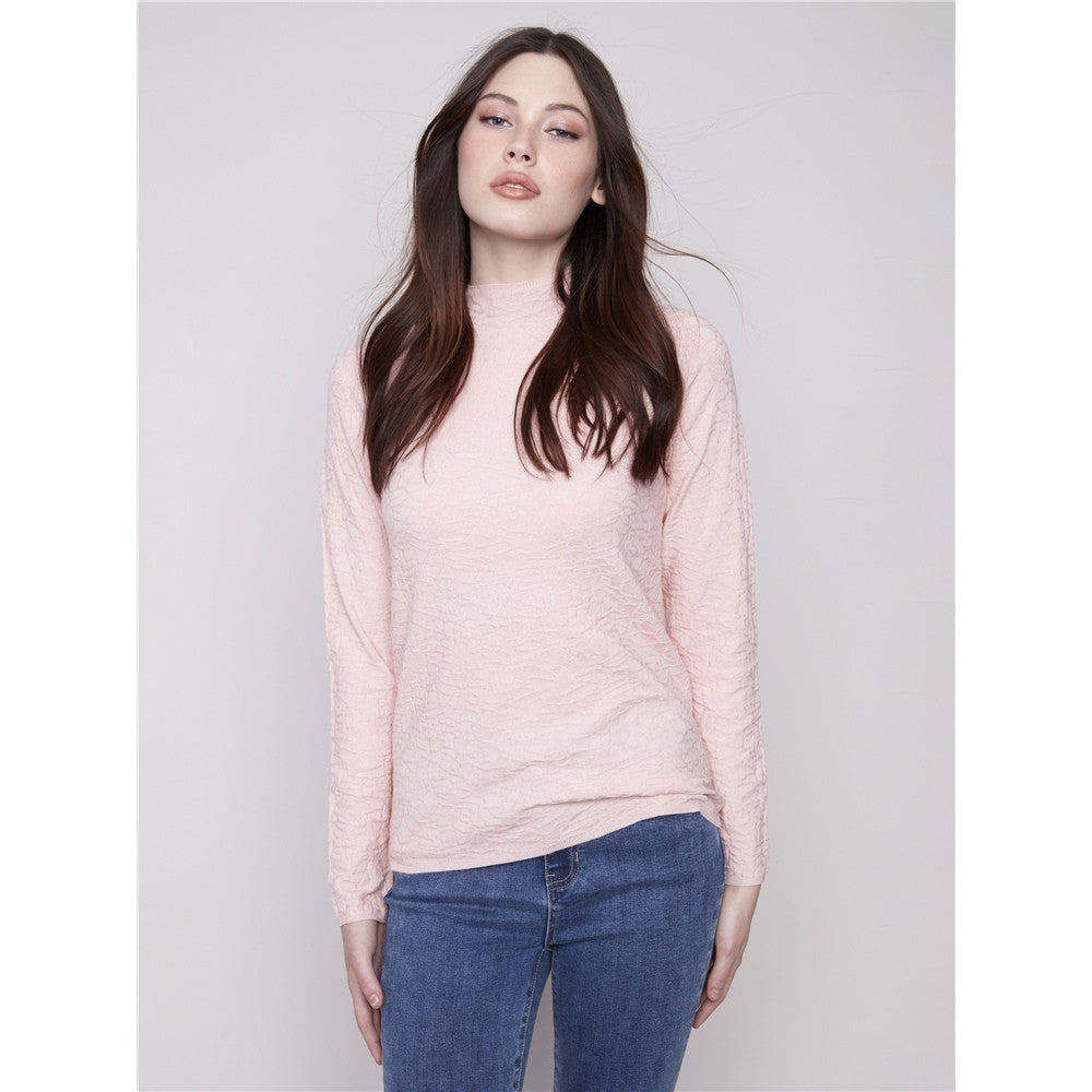 Chandail à col montant texturé - Taille : XLARGE - Couleur : Rose