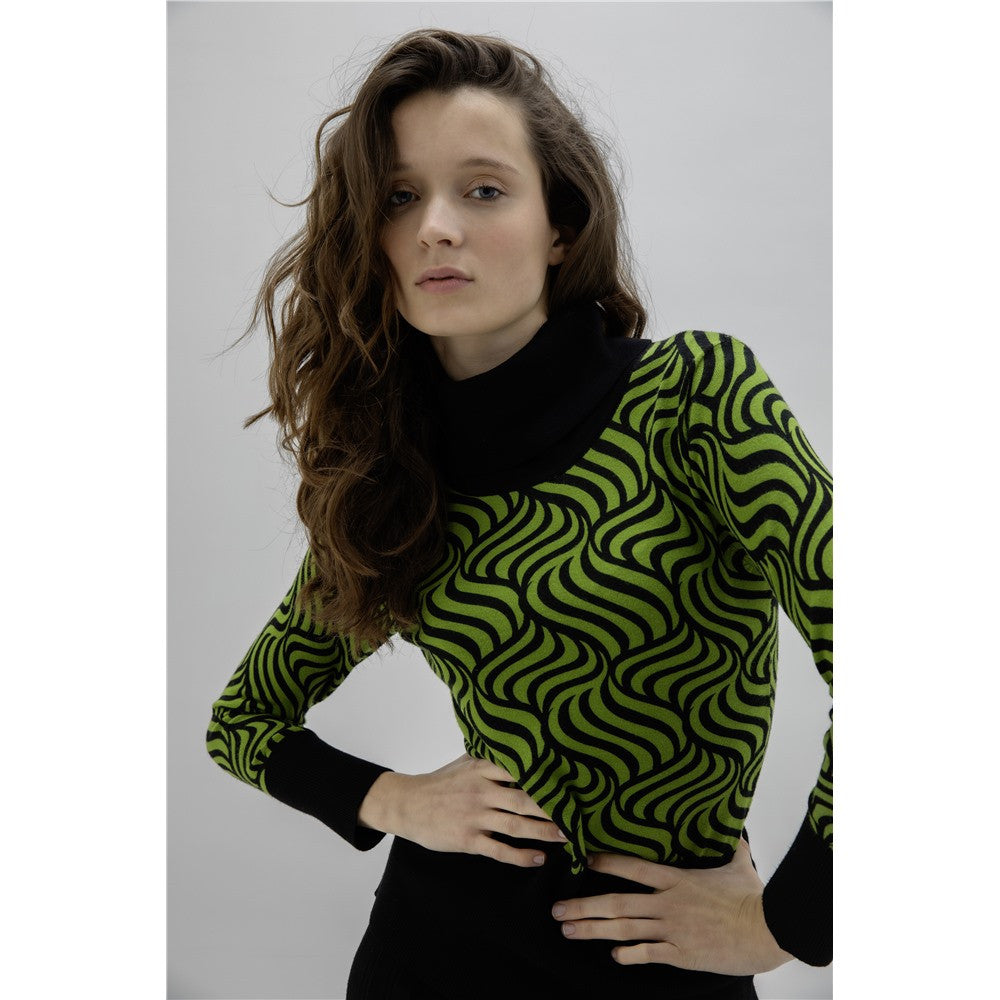 Chandail à col tombant & rayures - Taille : XSMALL - Couleur : Noir/Vert Lime