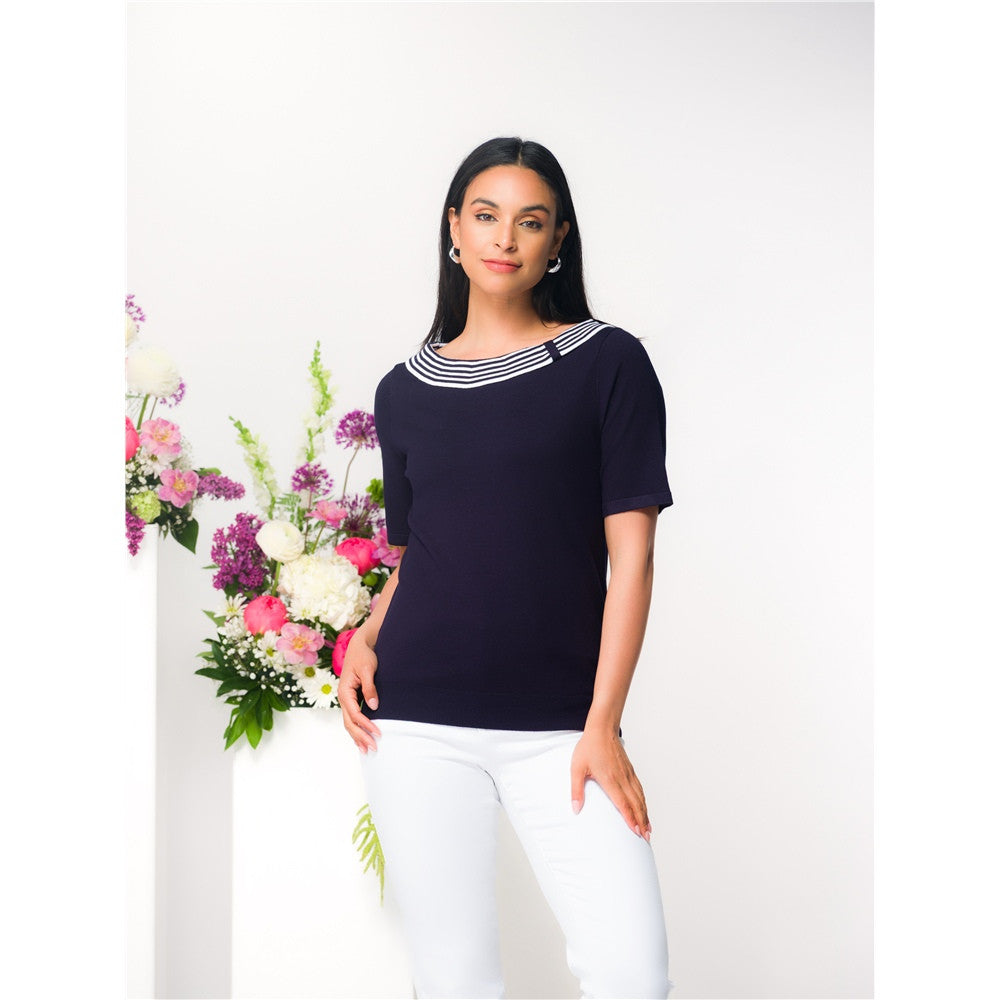 Chandail à encolure contrastante - Taille : MEDIUM - Couleur : Marine