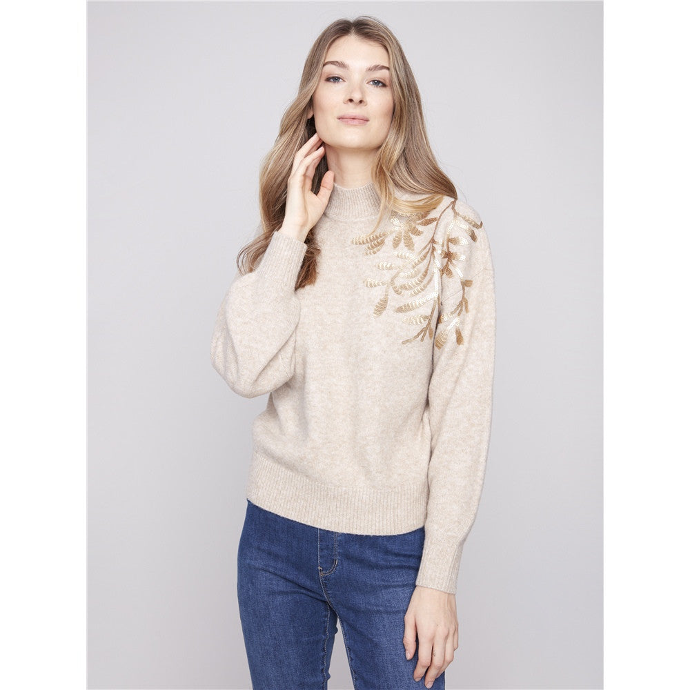 Chandail à motif feuillage - Taille : XSMALL - Couleur : Avoine