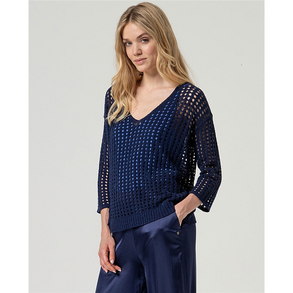 Chandail ajouré col V - Taille : MEDIUM - Couleur : Marine