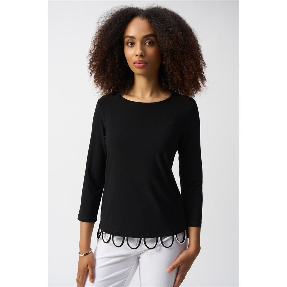 Chandail ajusté en tricot soyeux avec boucle - Taille : 10 - Couleur : Noir/Vanille